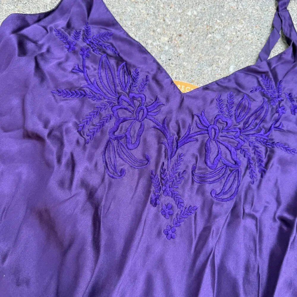 VTG Victoria's Secret Gold Label Silk Floral Embroidered Slip Dress Purple Small - Picture 5 of 10